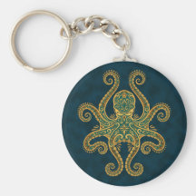 Intricate Golden Blue Octopus Key Chains