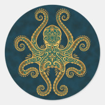Intricate Golden Blue Octopus Sticker