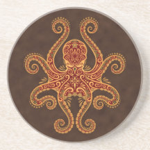 Intricate Golden Red Octopus Beverage Coaster