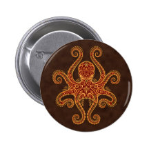 Intricate Golden Red Octopus Buttons