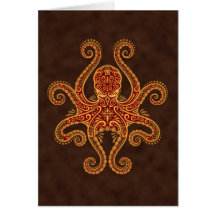 Intricate Golden Red Octopus Greeting Cards