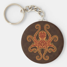 Intricate Golden Red Octopus Key Chains