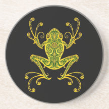 Intricate Green and Black Tree Frog Coasters