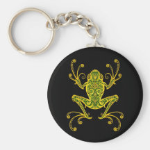 Intricate Green and Black Tree Frog Keychains