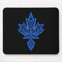 Intricate Maple Leaf - blue & black Mouse Pads
