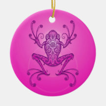Intricate Pink and Blue Tree Frog Christmas Tree Ornament