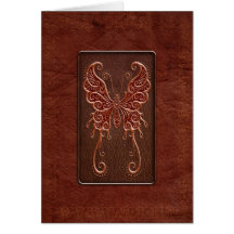 Intricate Red Leather Butterfly Greeting Card