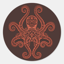Intricate Red Octopus Round Sticker