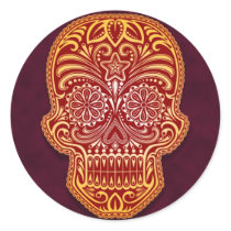 Intricate Red Sugar Skull Round Stickers