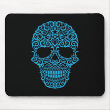 Intricate Sugar Skull – blue & black Mouse Pad