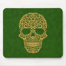 Intricate Sugar Skull – golden green Mouse Pads