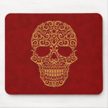 Intricate Sugar Skull – golden red Mousepads