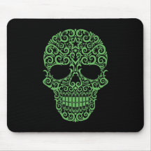 Intricate Sugar Skull – green & black Mouse Pad