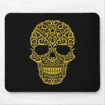 Intricate Sugar Skull – yellow & black Mouse Pads