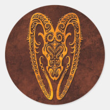 Intrictate Stone Aries Symbol Round Sticker