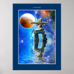 Inukshuk & Galaxy Moon Fantasy Art Poster posters
