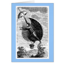 Invention victorienne vintage de machine de vol carte de vœux