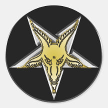 Inverted Silver Pentagram with Golden Goat head Round Sticker