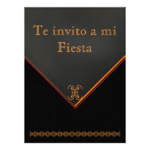 Invitación -Te invito a mi Fiesta - Negra-Naranja Invitations