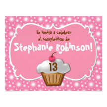Invitaciones de cumpleaños, Fiesta de Rosa cupcake Personalized Announcements