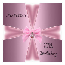 Invitation 15th Birthday Satin Pink Bow