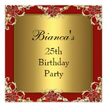Invitation 25th Birthday Party Red Gold Elite