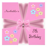 Invitation 5th Birthday Flowers Pink Bow