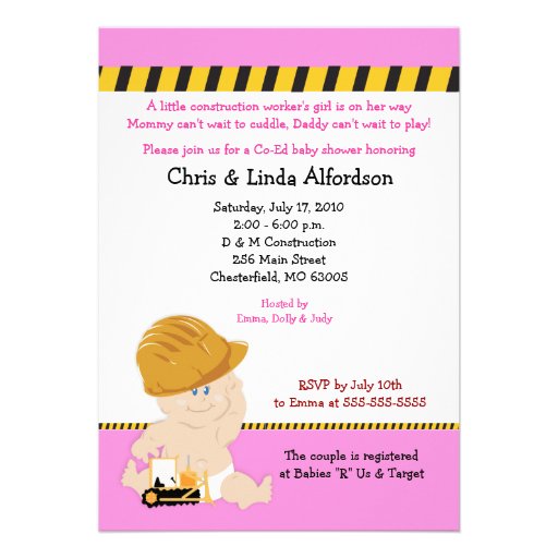 Invitation 5x7 de baby shower de TRAVAILLEUR DE LA