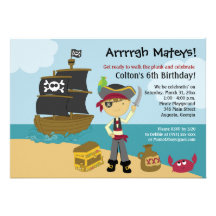 Invitation 5x7 de l'anniversaire du garçon de pira