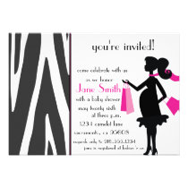 Invitation à la mode de baby shower de zèbre rose  invitations