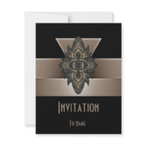 Invitation All Occasions Black Gold Biege Art Deco