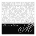 Invitation argentée majestueuse de mariage damassé