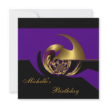 Invitation Birthday Black & Purple Gold Abstract