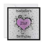 Invitation Birthday Purple Heart on Black