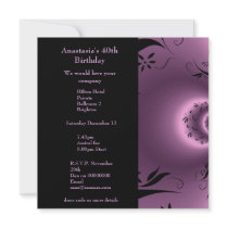 Invitation Birthday Purple with Black Floral Polar