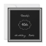 Invitation Black Silver  40th Birthday Party  silv