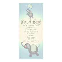 Invitation bleu de baby shower - éléphant de mère 