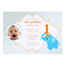Invitation bleue d'anniversaire de photo d'éléphan