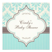 Invitation bleue de baby shower de damassé et de r