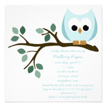 Invitation bleue de baby shower de hibou