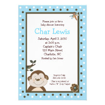 Invitation bleue du baby shower 5x7 de singe de Ba