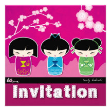 Invitation carrée de Kokeshi