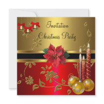 Invitation Christmas Holiday Party Gold  Red Xmas