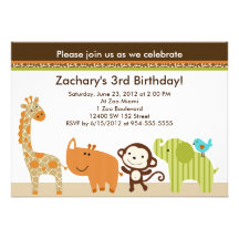 Invitation d'anniversaire de jungle d'animaux de f