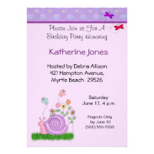 Invitation d'anniversaire de papillon et d'escargo