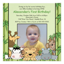 Invitation d'anniversaire de photo d'animaux de ju