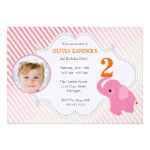Invitation d'anniversaire de photo d'éléphant rose
