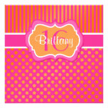 Invitation d'anniversaire de pois rose et orange s