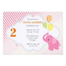 Invitation d'anniversaire d'éléphant rose