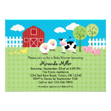 Invitation de baby shower d'animaux de grange